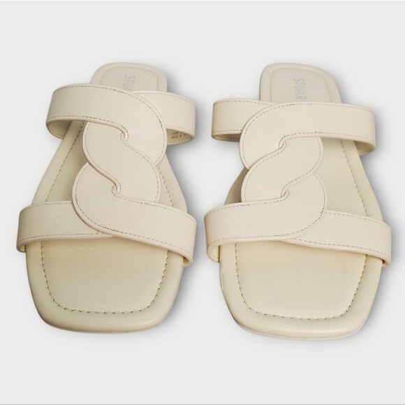 Stuart Weitzman Leather Braided Strap Flat Sandals Cream 8.5 - Picture 2 of 6